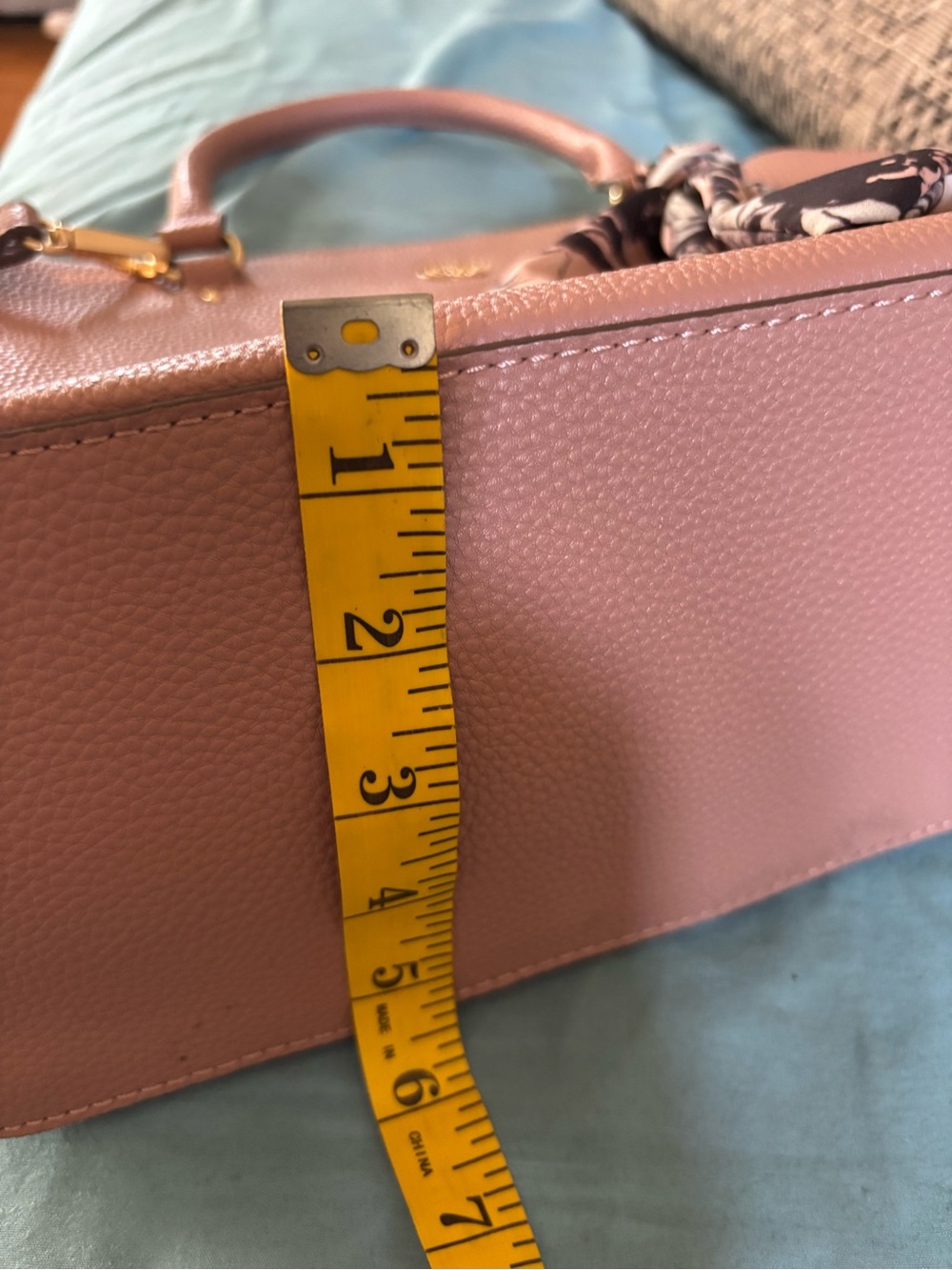 Anne Klein Blush Pebble Leather Shoulder Satchel with Scarf Accent - Picture 9 of 10